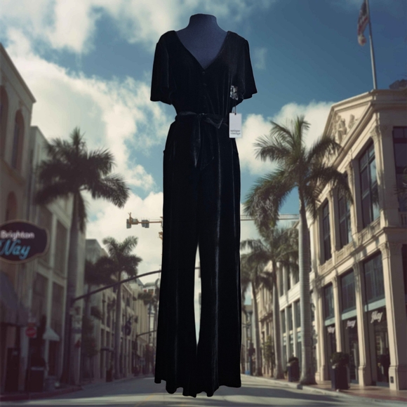 Unique Vintage Pants - NWT Unique Vintage Black Velvet Jumpsuit
